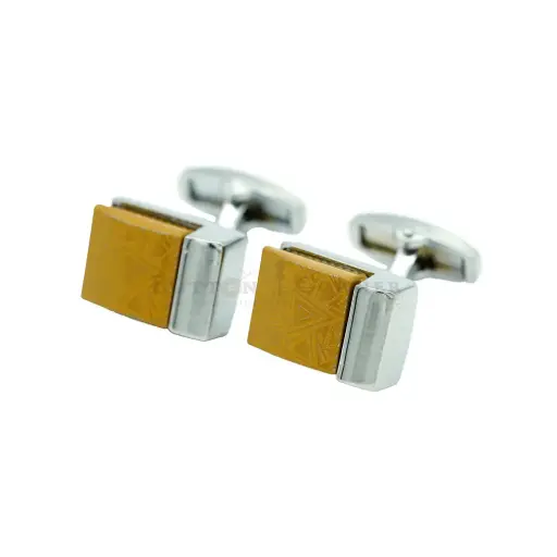 [CF320-19 NONTOXIC WHT] Overlapping Triangular Etchings & Vertical Side Flank Style Cufflink