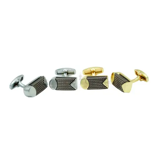 Wavy Textured Centre with Curved Cap & Triangular Inset End Cufflink