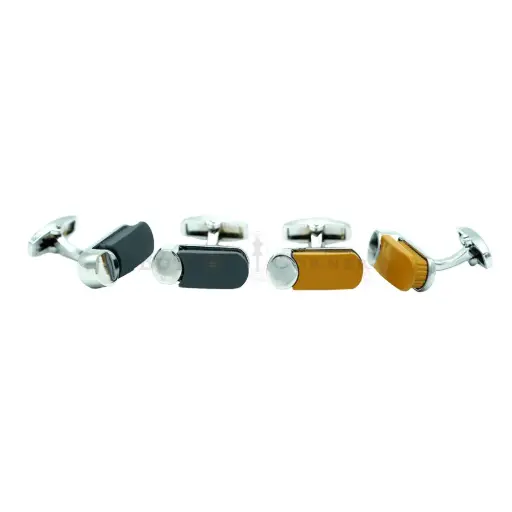 Rounded Bar with Circular Side Cap Rectangular Cufflink