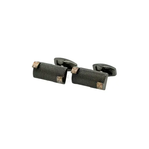[CF270 NONTOXIC GUN BLK] Micro-Mesh Textured Face with Diagonal Square Inset Cufflink