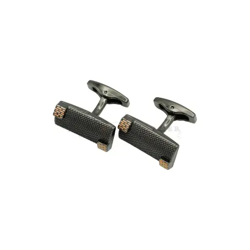 [CF270-6 NONTOXIC GUN BLK] Pebble Stipple Body with Opposite Corner Brick Pattern Style Cufflink