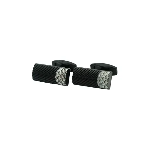 [CF270-7 MATT BLACK] Chevron Ridge Grooves & Art Deco Fan Pattern Cufflink