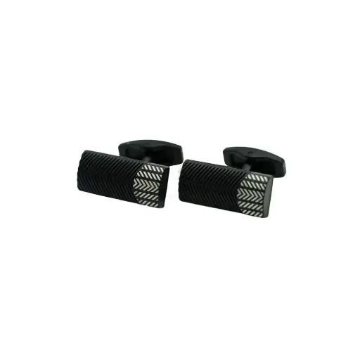 [CF270-9 MATT BLACK] Ridged Chevorn Body with Arrow Pattern Corner Accent Cufflink