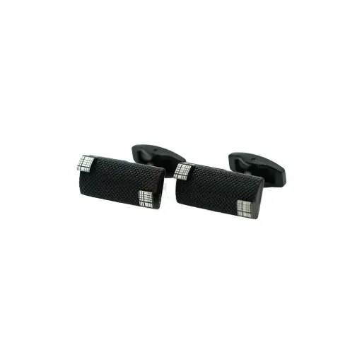 [CF270-10 MATT BLACK] Windowpane Grid Pattern Rectangular Cufflink
