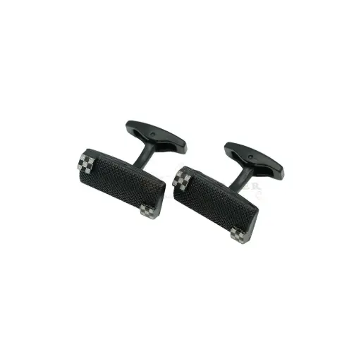 [CF270-11 MATT BLACK] Offset Concentric Circular Corner Accent Cufflink