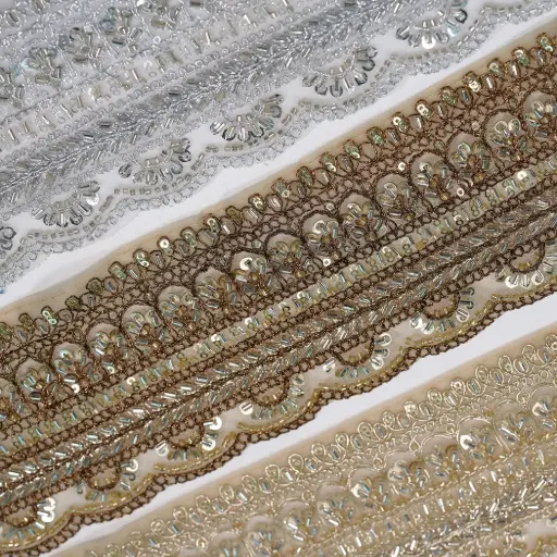 Scallop Edge Fancy Metallic Yarn Glass Beads, Sequence Lace