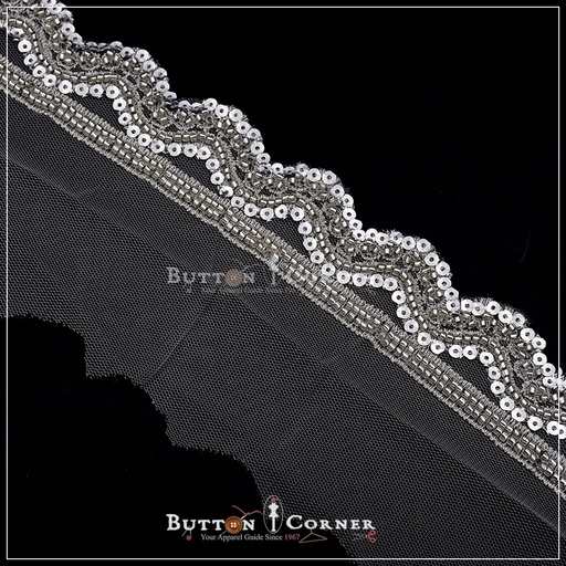 [FANL816-SILVER] Fancy Glass Beads Net Lace