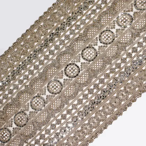 [FANL1948 GOLD] Fany Metallic Yarn Lace Embellished with Stones, Pearls & Sequence
