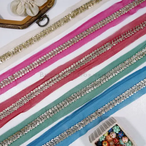 Fancy Metallic Yarn Lace Detailed with Sequence & Glass Beads