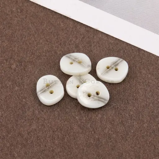 [BCE-6 WHITE] Subtle Line Art Pattern Irregular Shape 2 Hole Polyester Button