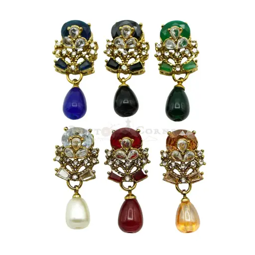Decorative Rhinestone Accent with Kanging Dangle Fancy Kundan Button