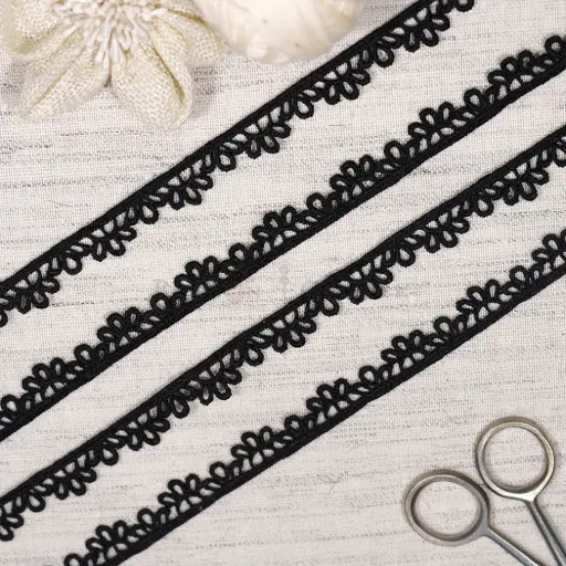 [ALN546 BLACK] One Side Border Shuttle Lace