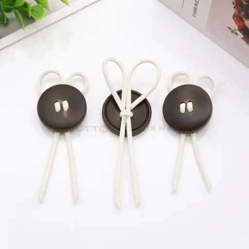 [SG-11 BROWN] Classic Round Rim Textured Base Button with Leather Knot