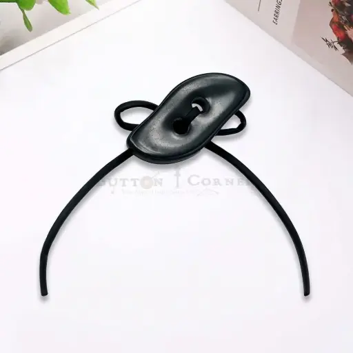 [SGOS-8 BLACK] Pointed Oval Silhouette Design Oversized Button with Leather Knot