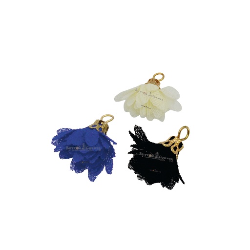 Flower Design Net Fabric Tassel In Gold Cap