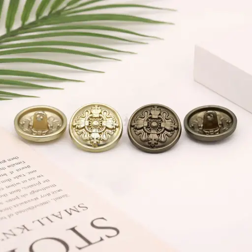 Ornate, Embossed Medallion Design with Intricate Scrollwork Metal Suiting Button