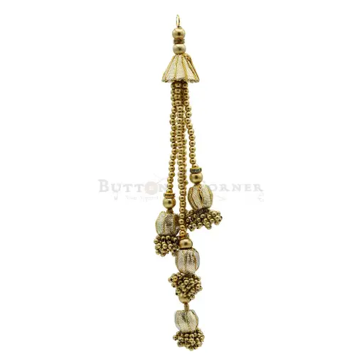 [TSL397 GOLD] 4-Strand Ethnic Golden Beaded Jhumka Style Tassel 