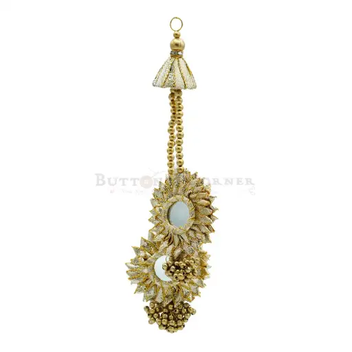 [TSL398 GOLD] Traditional Gold Gota Patti & Mirror Tassel with Bead Droplets
