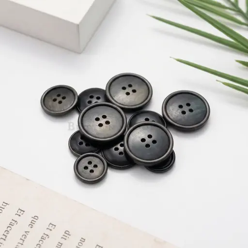 Gunshot Black Plated Raised Brass Rim with Fade Textured Surface 4-Hole Suiting Button