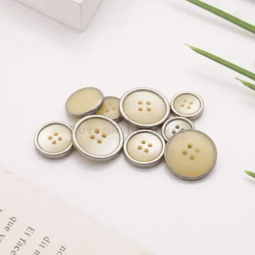 Baiyayu Plated Raised Brass Rim with Fade Textured Surface 4-Hole Suiting Button