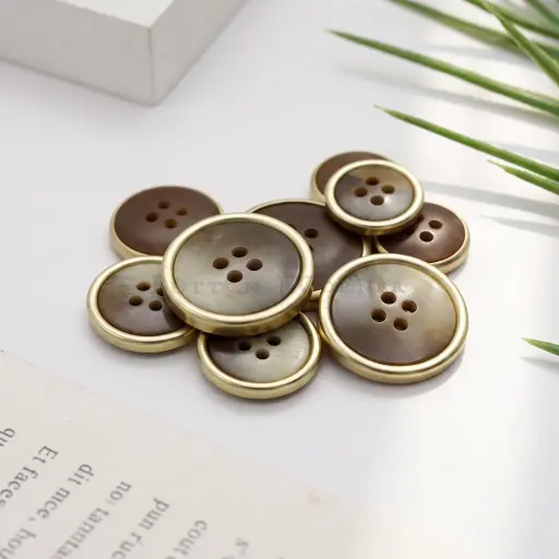 Light Gold Plated Raised Brass Rim with Fade Textured Surface 4-Hole Suiting Button