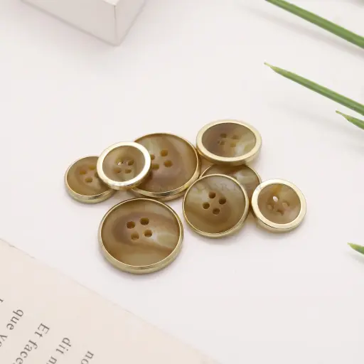 Light Gold Plated Brass Rim Marble Textured 4-Hole Suiting Button