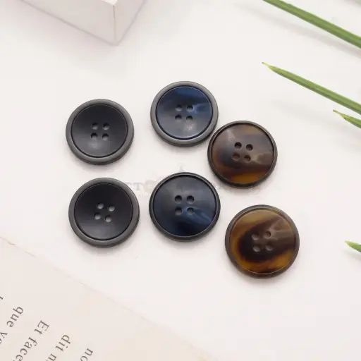 Gunshot Black Plated Brass Rim Marble Textured 4-Hole Suiting Button