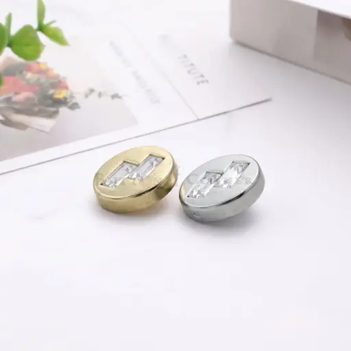 Flat Surface Round Shape Shank Button with Decorative Dual Gemstones