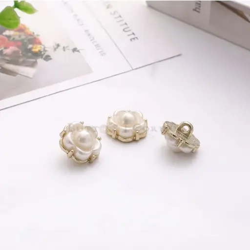 [MS1738 LIGHT GOLD] Decorative Pearl Blooming Blossom Design Shank Button 