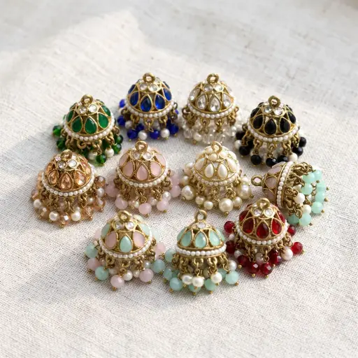 Pearl Dangles & Decorative Rhinestones Fancy Meenakaar Hanging Button 