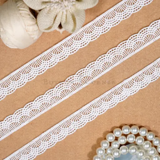 [85733-2 WHITE] Side Border Shuttle Lace with Scallop Edge