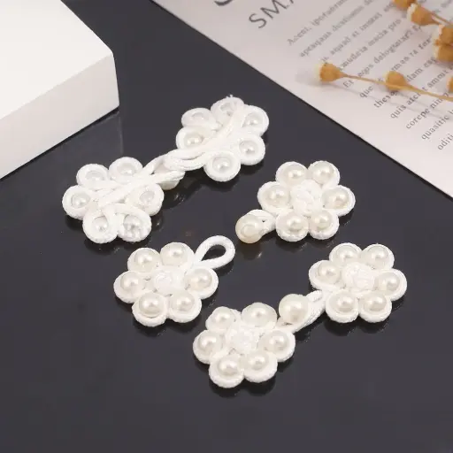 [HMB116 WHITE] Decorative Pearl Embellishment Floral Design Hand-Crafted Button