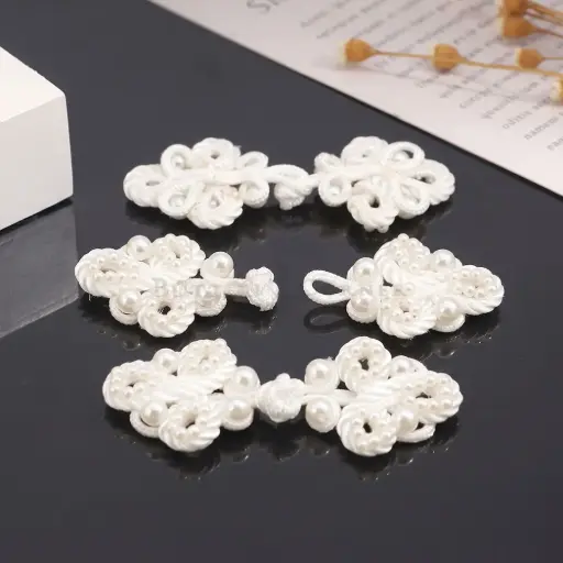 [HMB117 WHITE] Knot Design Pearl Embellishment Hand-Crafted Button