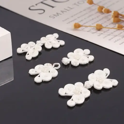 [HMB123 WHITE] Decorative Butterfly Design Embellished with Pearl Accent Hand-Crafted Button