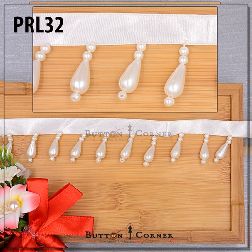 [PRL32-WHITE] Fancy Pearl Drop Hanging Lace