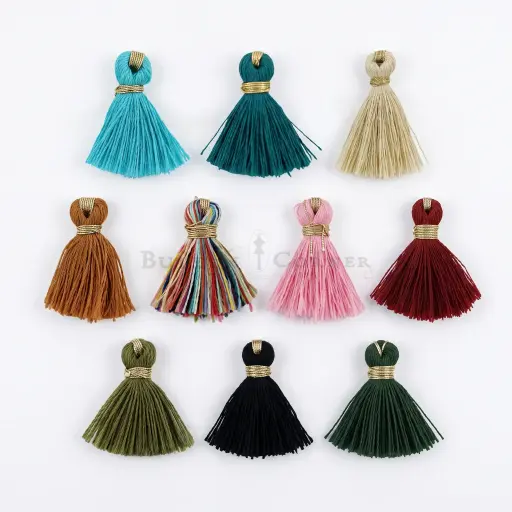 Multicolour Silk Thread Mini Tassels with Gold Metallic Wrap