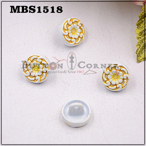 [MBS1518-YELLOW WHITE] Flower design Metal Shirt Button