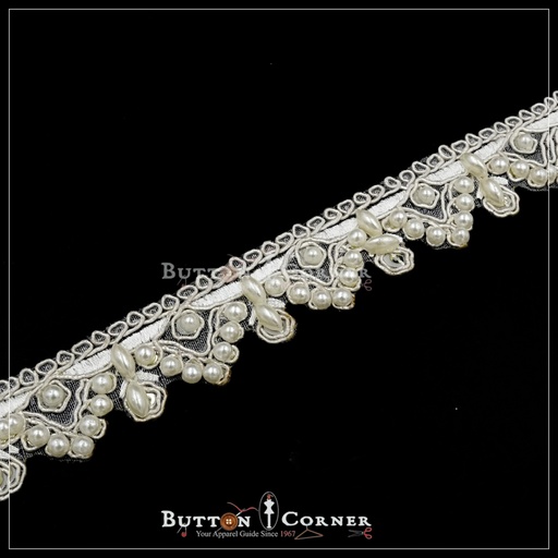 [AL968-WHITE] Fancy Embroidery Pearl Net Lace