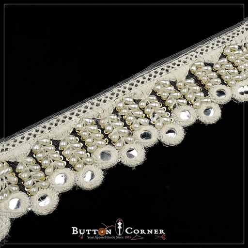 [AL970-WHITE] Fancy Embroidery Pearl Net Lace