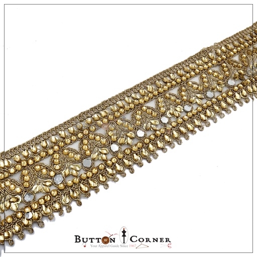 [AL995-CHAMPAGNE] Fancy Metallic Yarn Kundan Lace