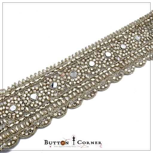 [AL996-LIGHT GOLD] Fancy Metallic Yarn Kundan Lace
