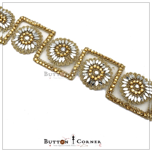 [AL997-CHAMPAGNE] Fancy Metallic Yarn Kundan Lace