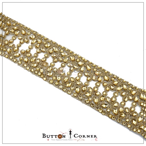 [AL998-CHAMPAGNE] Fancy Metallic Yarn Kundan Lace