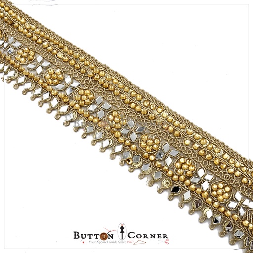 [AL733-GOLD] Fancy Metallic Yarn Kundan Lace
