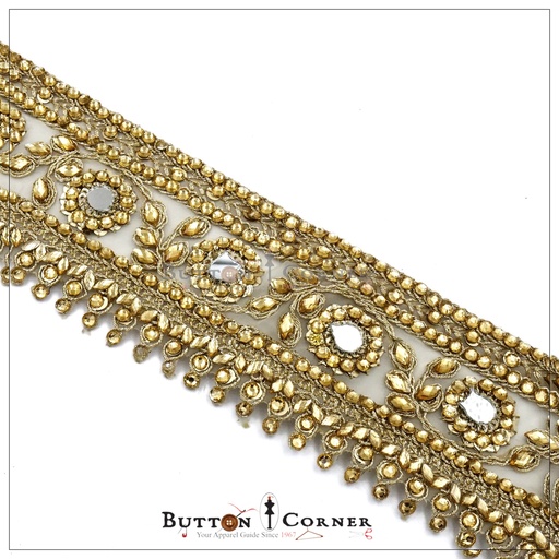 [AL999-CHAMPAGNE] Fancy Metallic Yarn Kundan Lace