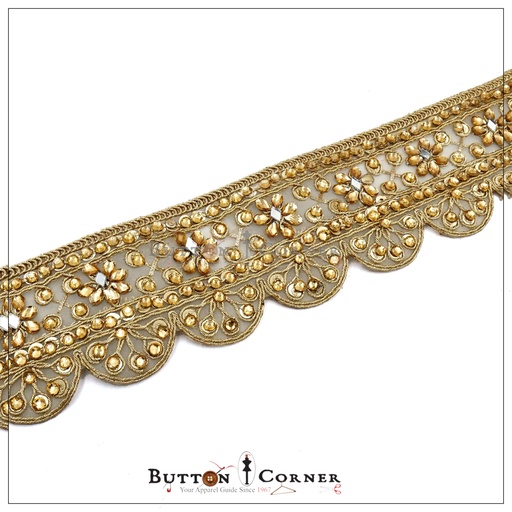 [AL1000-CHAMPAGNE] Fancy Metallic Yarn Kundan Lace