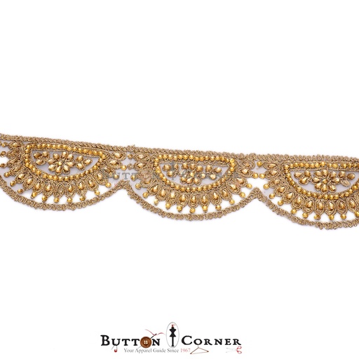 [AL1001-CHAMPAGNE] Fancy Metallic Yarn Kundan Lace