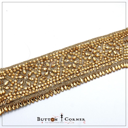 [AL1002-CHAMPAGNE] Fancy Metallic Yarn Kundan Lace