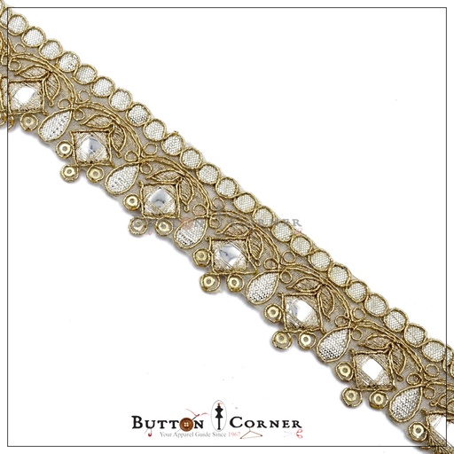 [AL1003-SILVER GOLD] Fancy Metallic Yarn Gota Lace