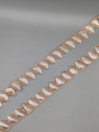 [GOTL796 COPPER SILVER] Leaf Shape Metallic Yarn Gota Lace